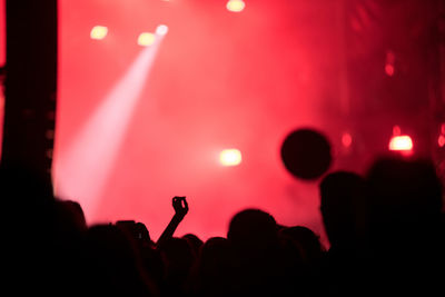 Silhouette people enjoying music concert at night