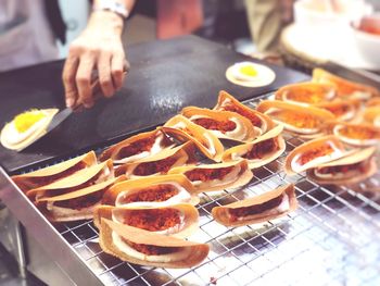 High angle view of person preparing food