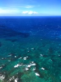 Scenic view of sea against blue sky