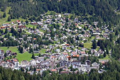 High angle view of houses in town
