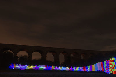 Illuminated building against sky