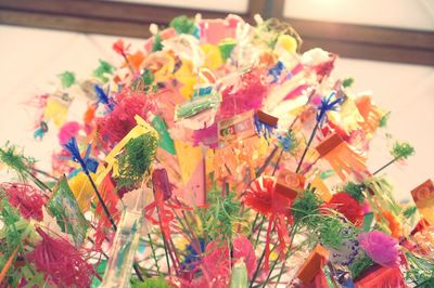 High angle view of various flowers on table