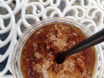 Close-up of ice cream in bowl on table