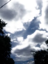 Low angle view of trees against cloudy sky