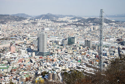 High angle view of townscape against sky