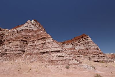 Scenic view of rocky mountains against clear blue sky