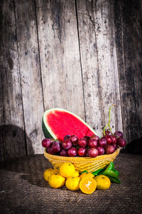 High angle view of fruits on table