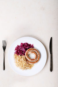 Directly above shot of food in plate on table