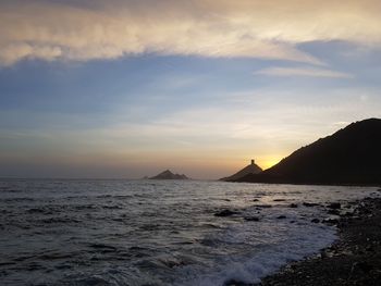 Scenic view of sea against sky during sunset