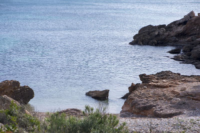 High angle view of rocks on beach