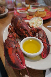 Close-up of food served on table