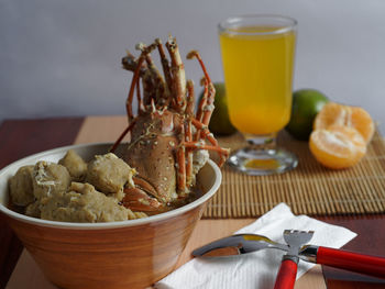 Close-up of breakfast served on table