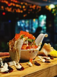 Close-up of food on table