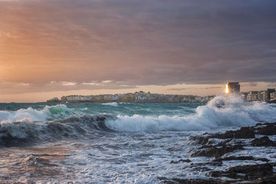 Scenic view of sea against sky during sunset