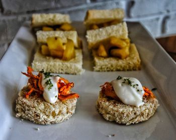 High angle view of food in plate