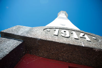 Low angle view of numbers carved on lighthouse entrance at kronshtadt