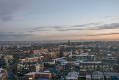 High angle view of townscape against sky