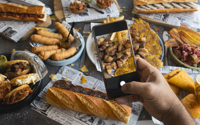 High angle view of food on table