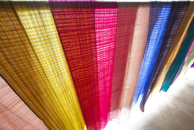 High angle view of colorful fabrics