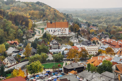 High angle view of townscape against buildings in town