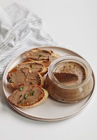 High angle view of breakfast served on table