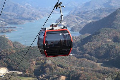 Overhead cable car over mountains