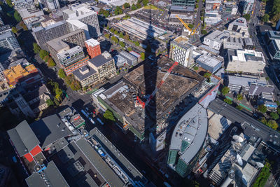 High angle view of street amidst buildings in city