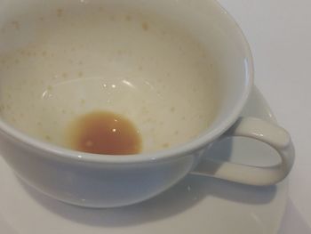 High angle view of coffee cup on table