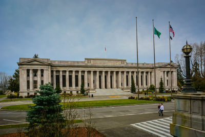 View of historical building in city against sky