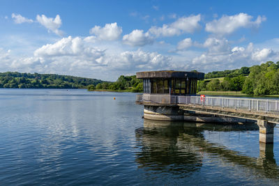 Valve tower on reservoir