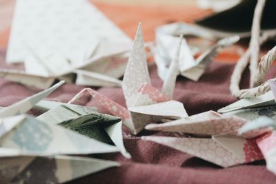Full frame shot of paper origami on table