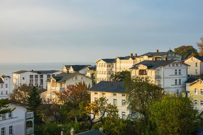 High angle shot of townscape against sky