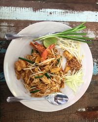 High angle view of food in plate on table