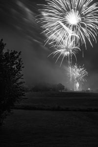 Low angle view of firework display at night