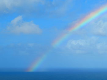 Scenic view of rainbow over sea against sky