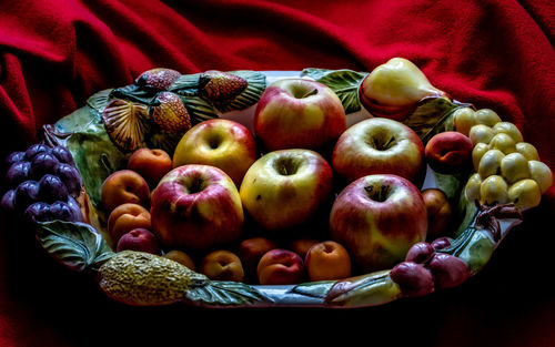 High angle view of apples in basket