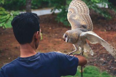 Rear view of boy in zoo