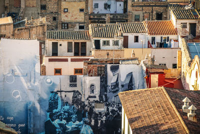 High angle view of buildings in city