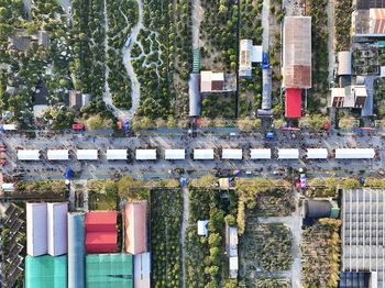 High angle view of buildings in city