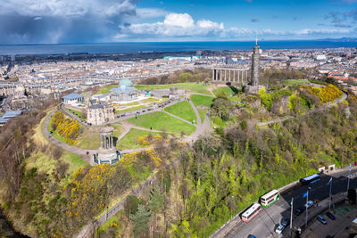 High angle view of townscape against sky