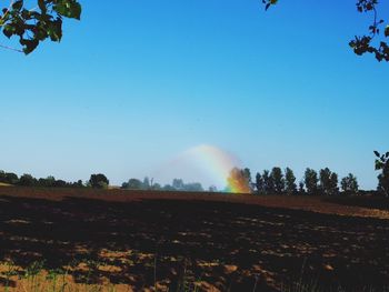Scenic view of field against clear blue sky