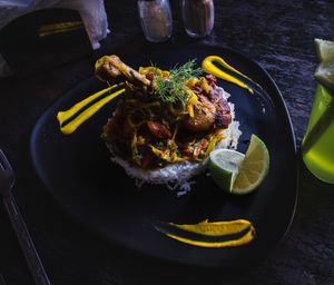 High angle view of meal served in plate