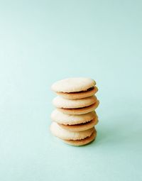 Close-up of cookies against white background