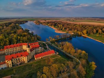 High angle view of river against sky