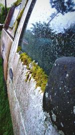 Close-up of wet car on road