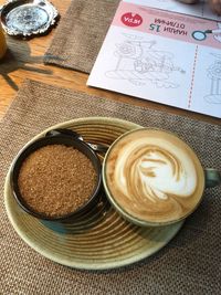 High angle view of coffee on table