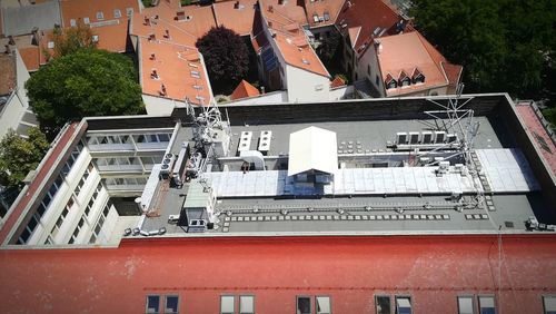 High angle view of buildings in city