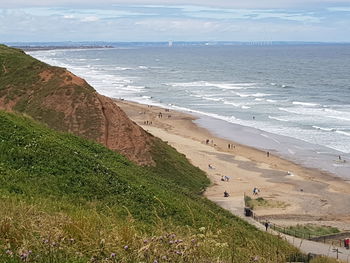 High angle view of beach against sky