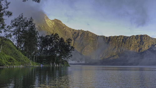 Scenic view of lake against sky during sunset