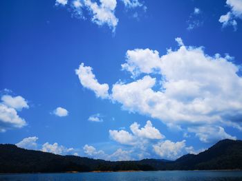 Low angle view of lake against sky
